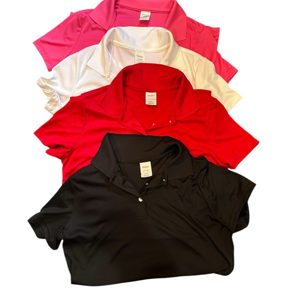 Hanes Pink and Cream Fitted Button Down Polo Shirt